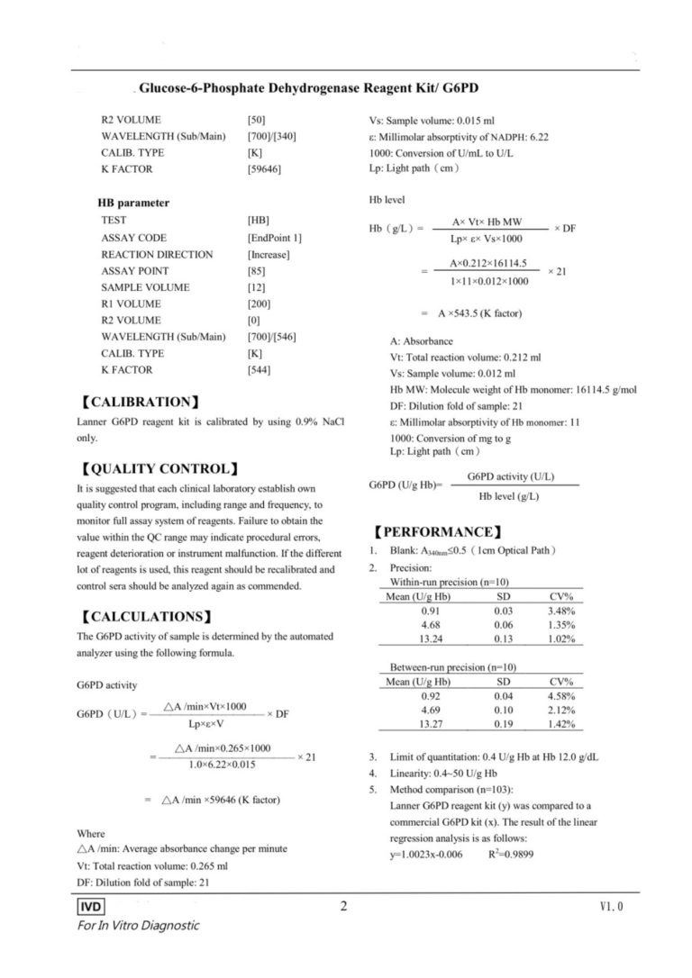 Glucose-6-Phosphate Dehydrogenase Reagent Kit/ G6PD