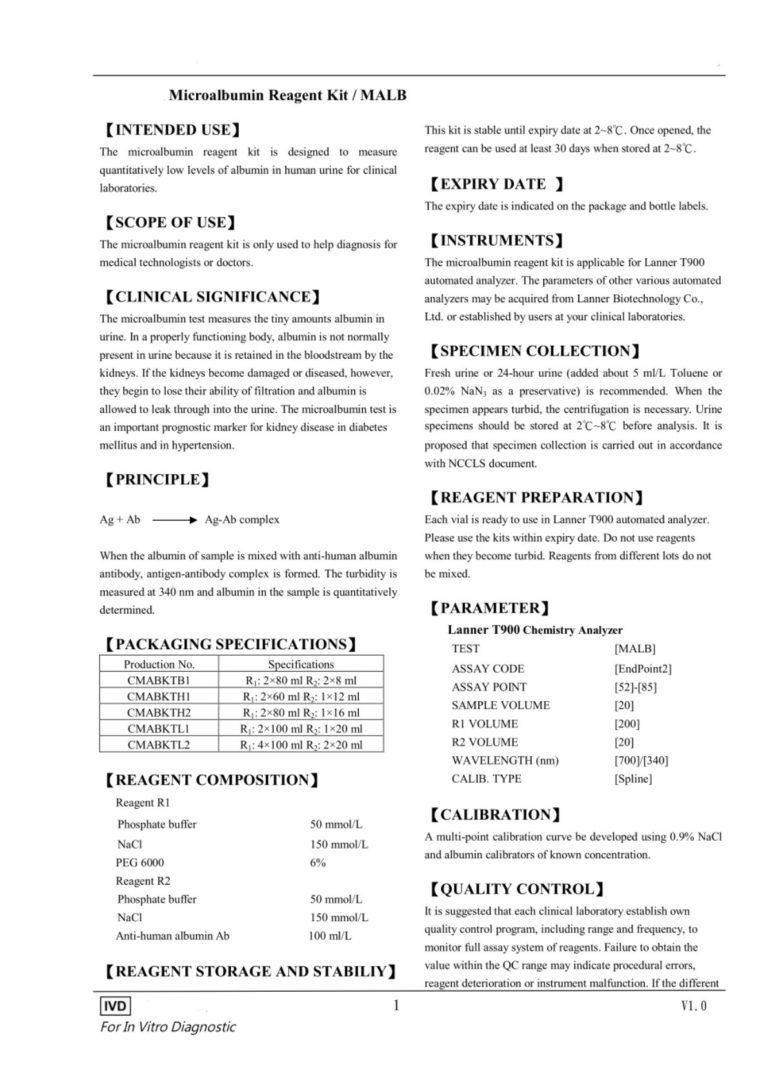 Microalbumin Reagent Kit / MALB