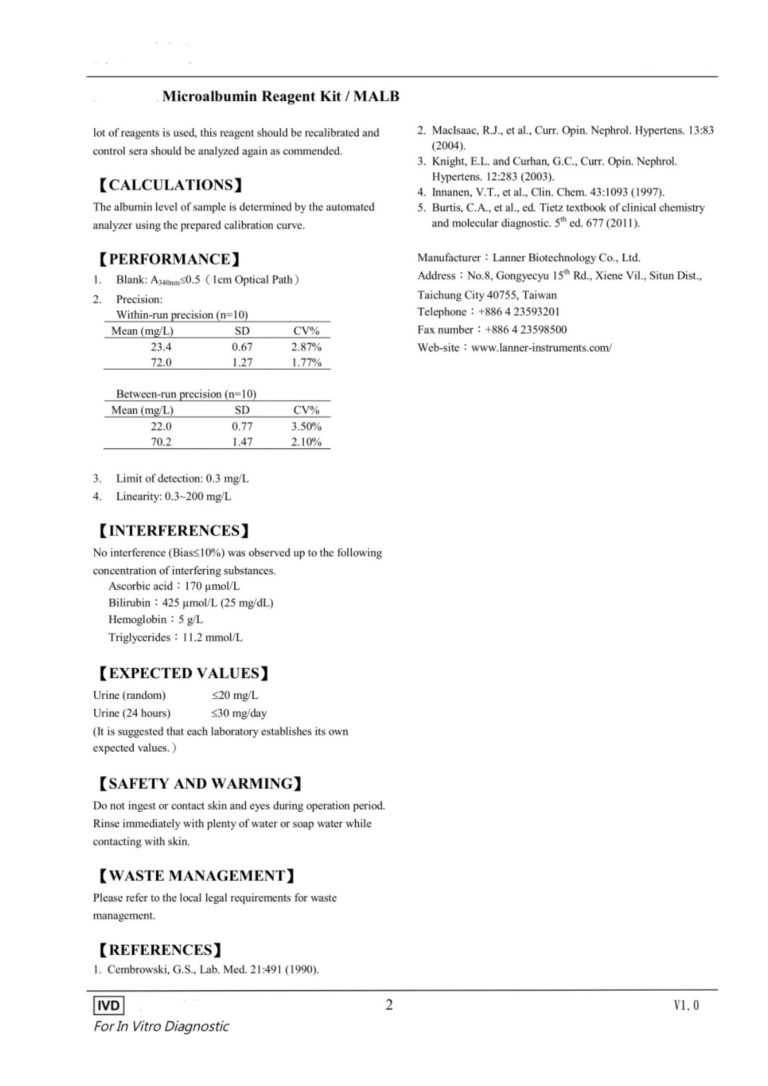 Microalbumin Reagent Kit / MALB